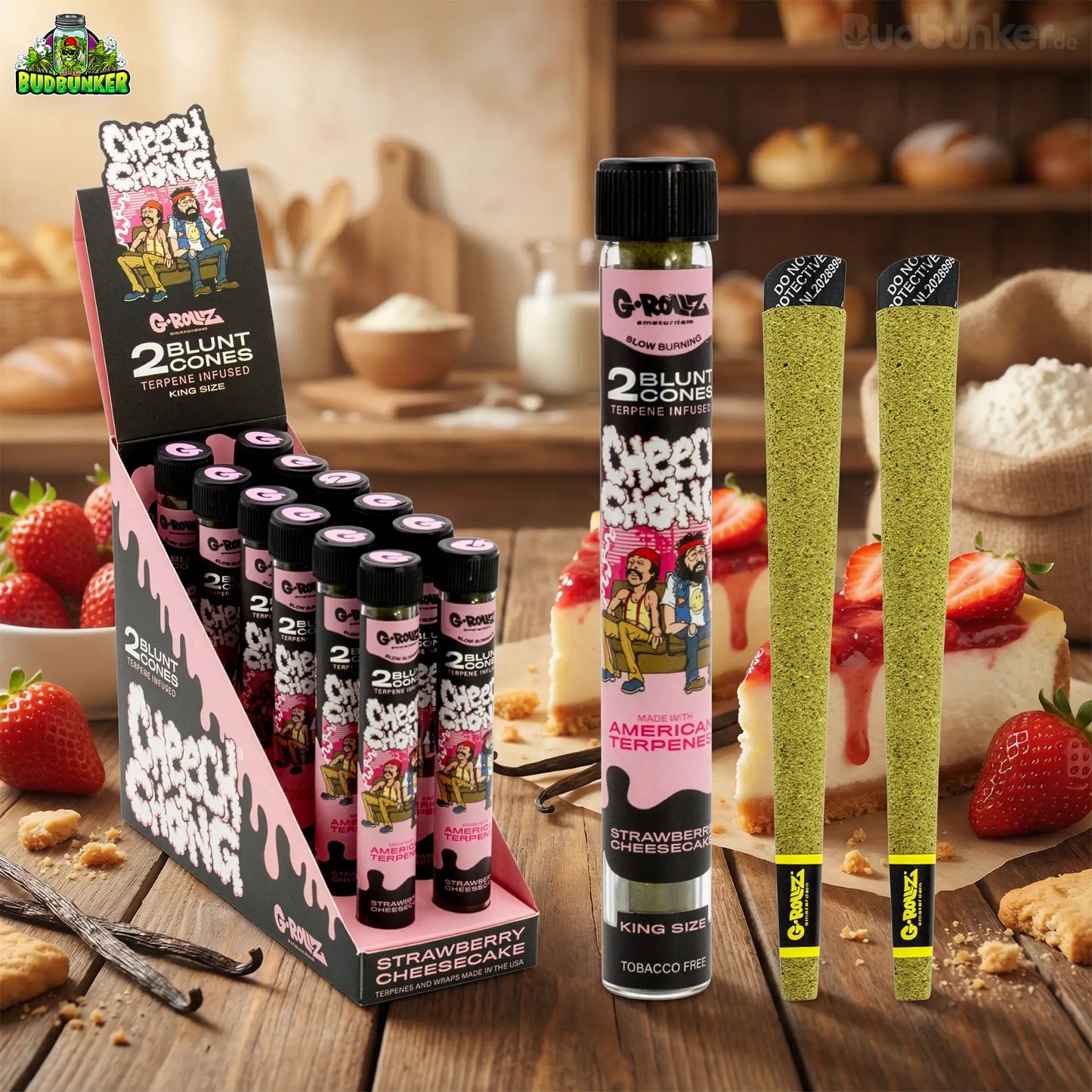 G-Rollz x Cheech & Chong Strawberry Cheesecake Cones 2er