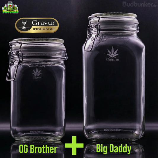BudBunker Big Boys Bundle: 2 Vorratsgläser + Hygrometer