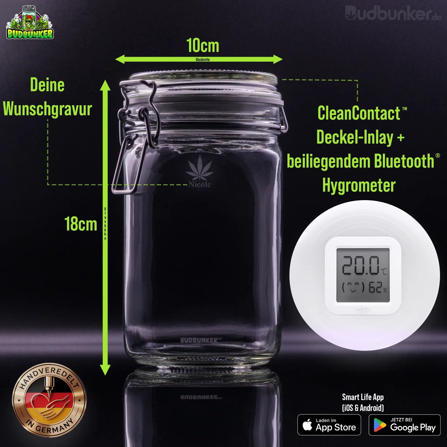 BudBunker Big Boys Bundle: 2 Vorratsgläser + Hygrometer