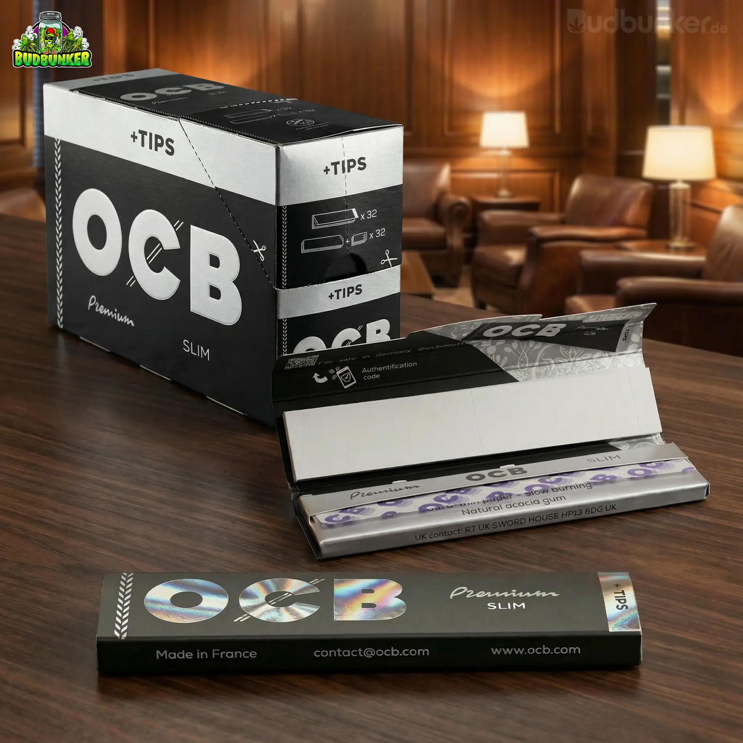 OCB Premium Long Slim Papers + Filter Tips (32 Blätter + 32 Tips)