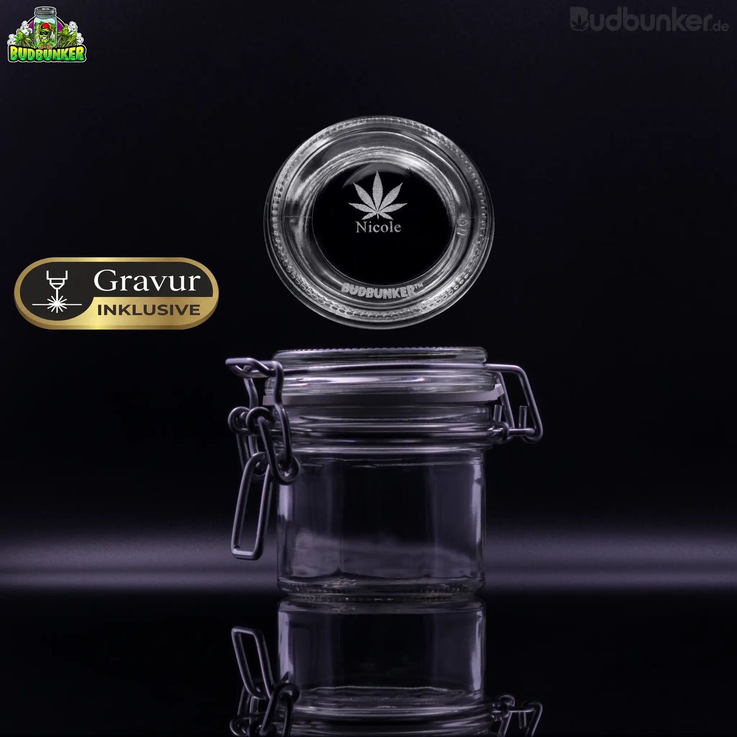 BudBunker Lil Sister: Vorratsglas mit Gravur