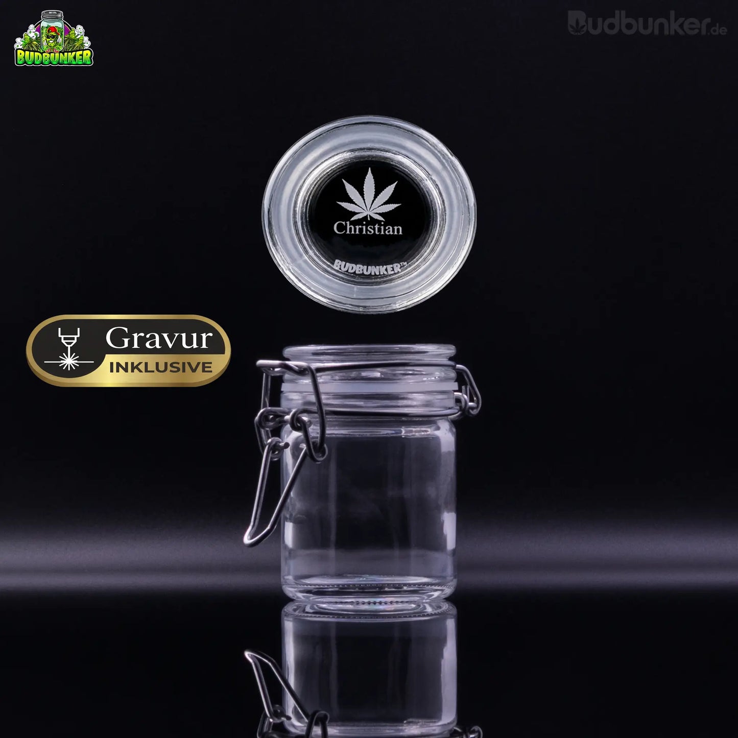 BudBunker Tiny Cousin: Mini Vorratsglas to go mit Gravur