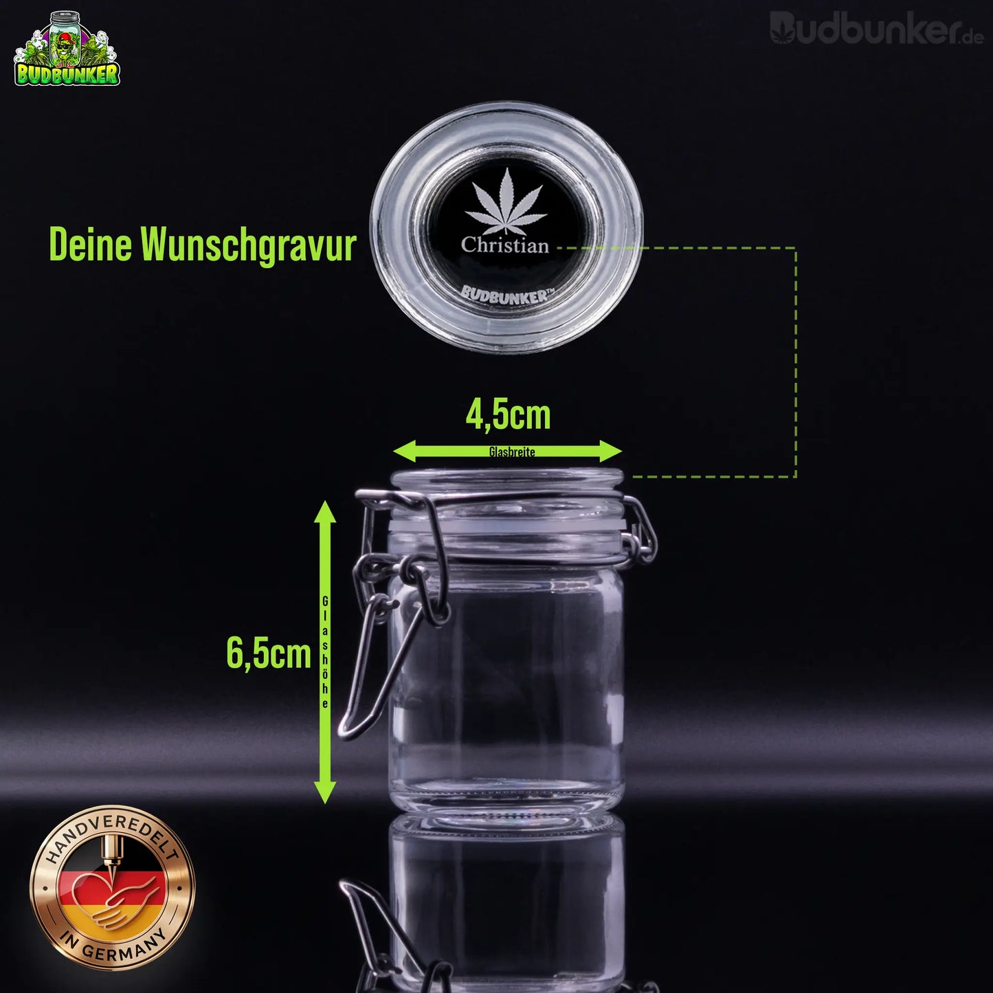 BudBunker Tiny Cousin: Mini Vorratsglas to go mit Gravur